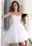 Vestido de baile de tule princesa branco querido mini curto, renda