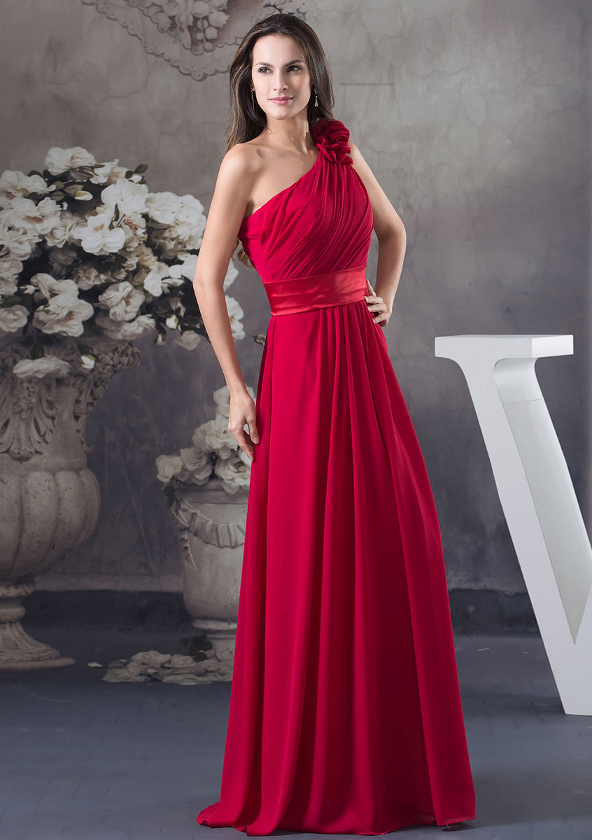 One-Shoulder A-Line Pleated Chiffon Bridesmaid Dress in Pale Blush