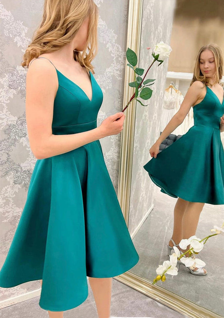 A-Linie, V-Ausschnitt, ärmellos, kurzes Mini-Heimkehrkleid aus Satin mit Schnürung