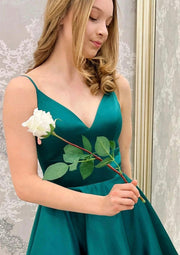 A-line V Neck Sleeveless Lace-up Satin Short Mini Homecoming Dress