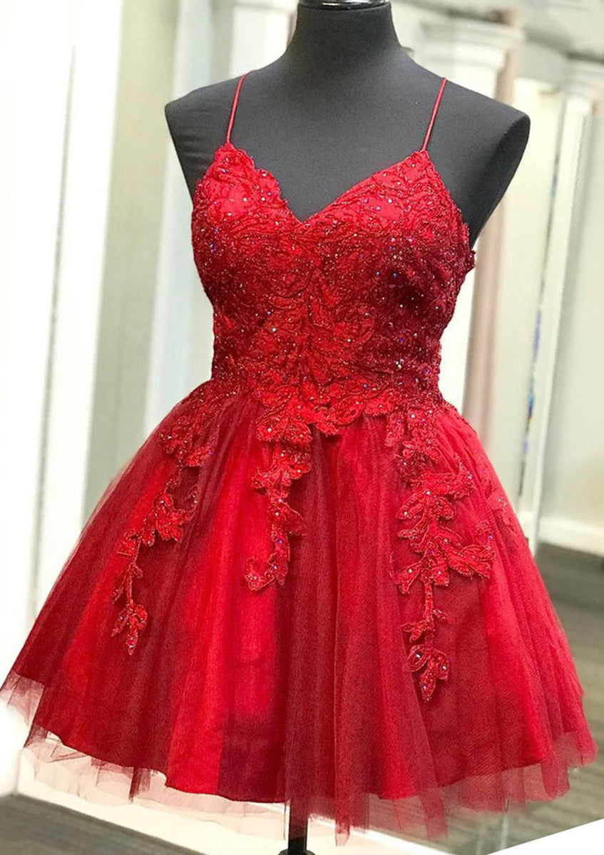 A-Line/Princess Strapless Short/Mini Tulle Homecoming Dress With Beading