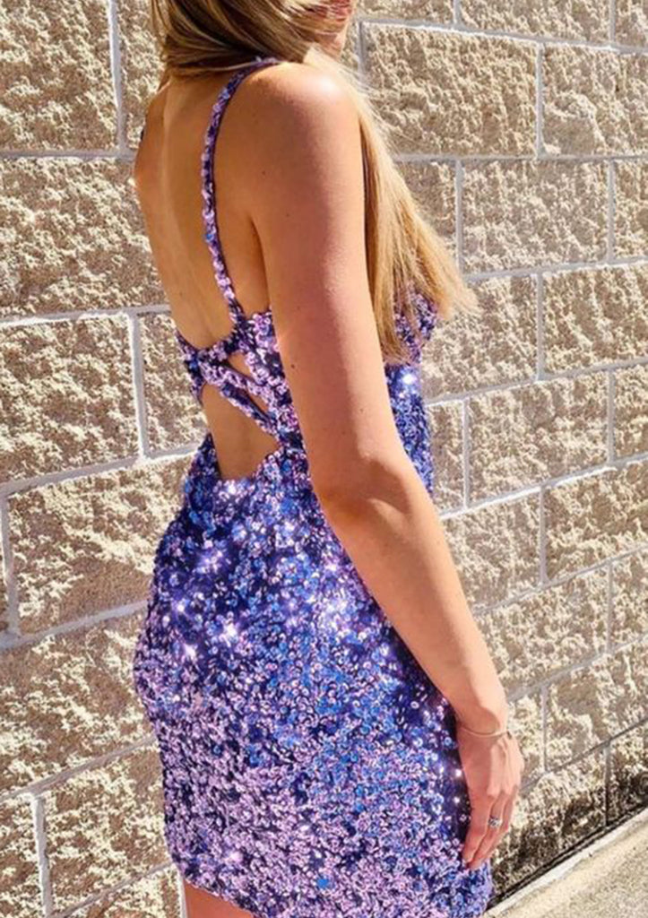 V pescoço sem mangas Abrir de volta vermelho lantejoula Bodycon curto Homecoming vestido