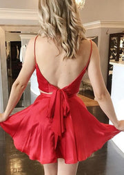 Mini vestido de fiesta corto Charmeuse sin mangas con cuello en V y corte en A, bolsillos divididos