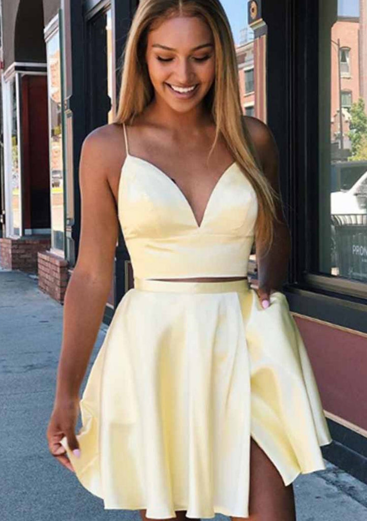 Mini vestido de fiesta corto Charmeuse sin mangas con cuello en V y corte en A, bolsillos divididos