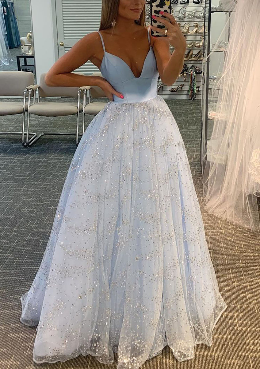 Princess A Line U Neck Satin Long Prom Dress, Evening Dress C8062 main image 0