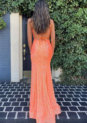 Säulen-V-Ausschnitt ärmelloses Kleid mit Trägern, bodenlang, mit Pailletten, für den Abschlussball, mit Schlitz