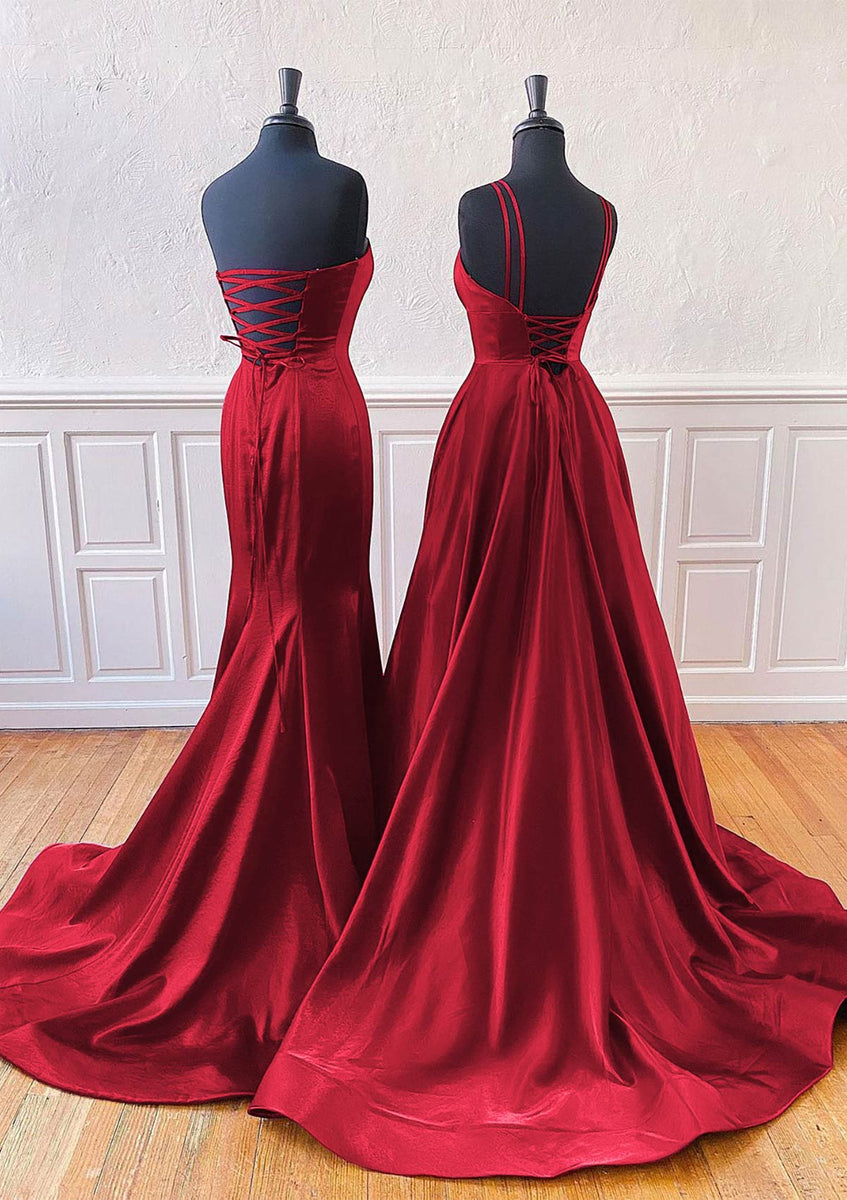 Classy Mermaid Strapless Sleeveless Satin Sweep Train Prom Dresses main image 0