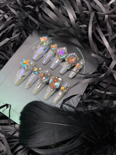 Earthbound Ange Cristais Coloridos Reutilizáveis Strass Unhas Longas Vestíveis
