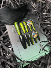 Verdant Valley 再利用可能なプレスオン クリスタル ロング ウェアラブル ネイル