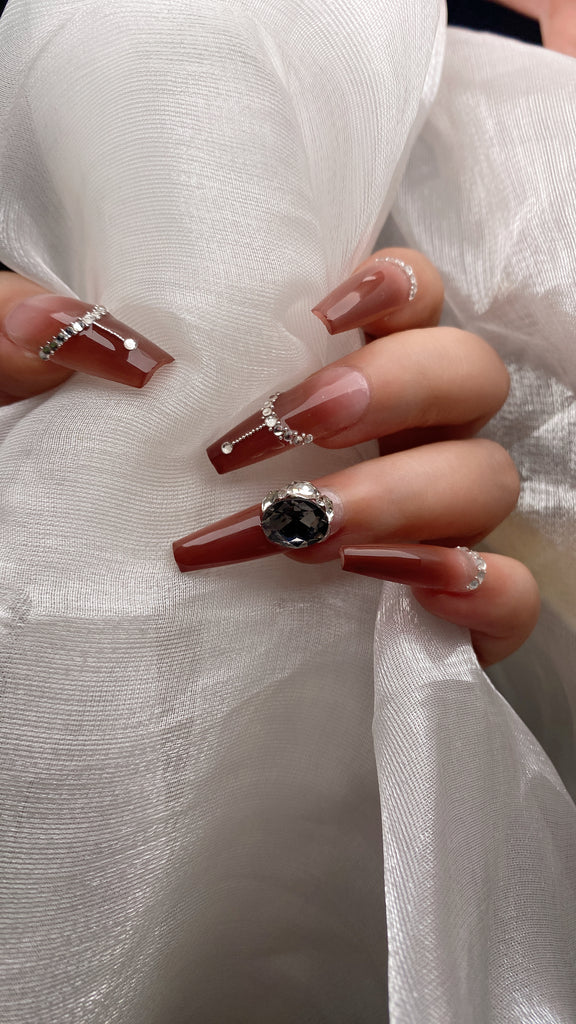 Suave vino rojo diamantes de imitación reutilizables uñas largas y usables
