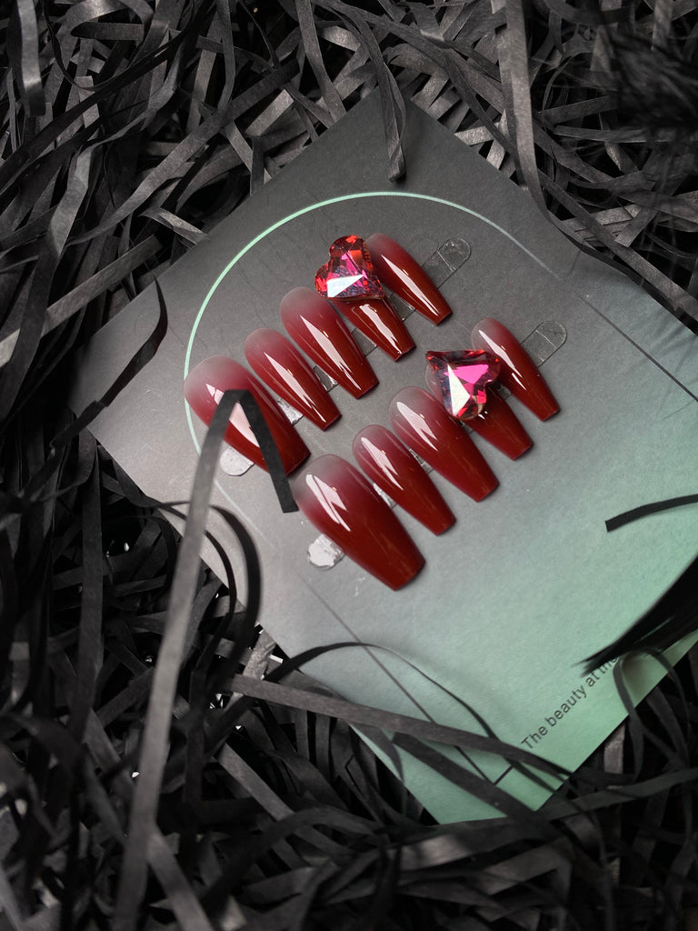 Helios' Heartstone Detachable & Reusable Red Press-On Long Wearable Nails