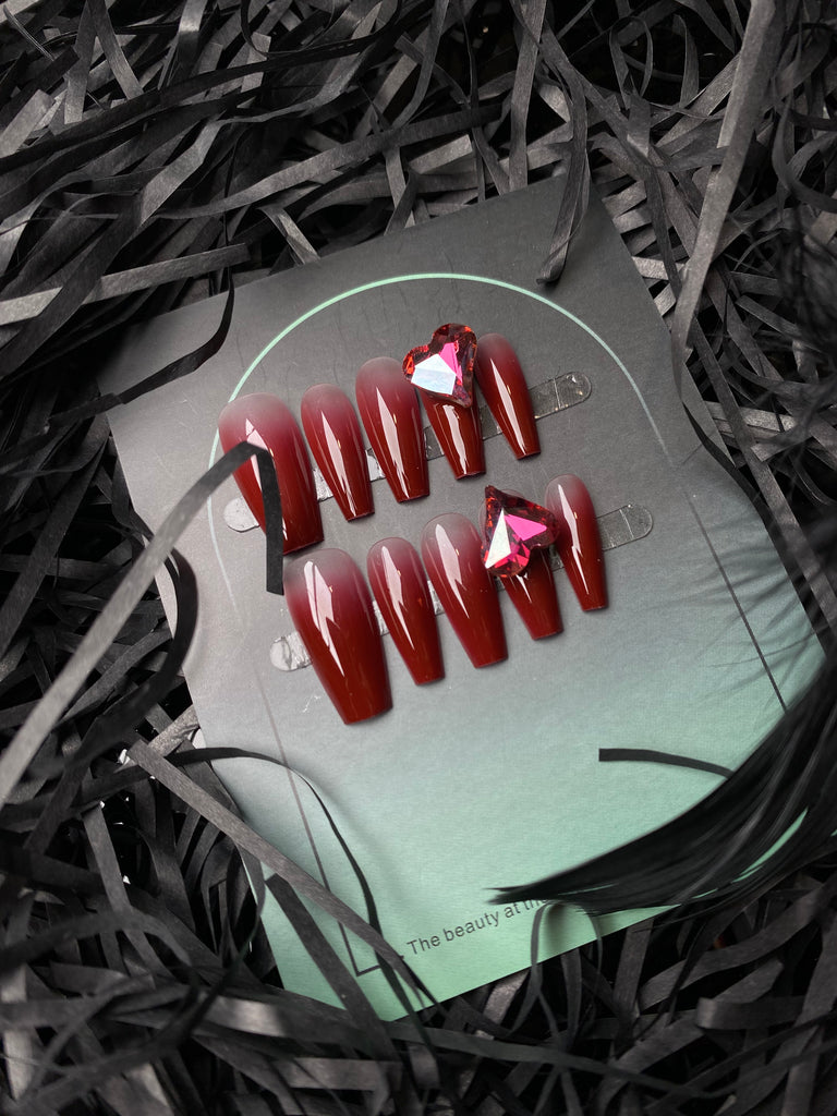 Helios' Heartstone Detachable & Reusable Red Press-On Long Wearable Nails