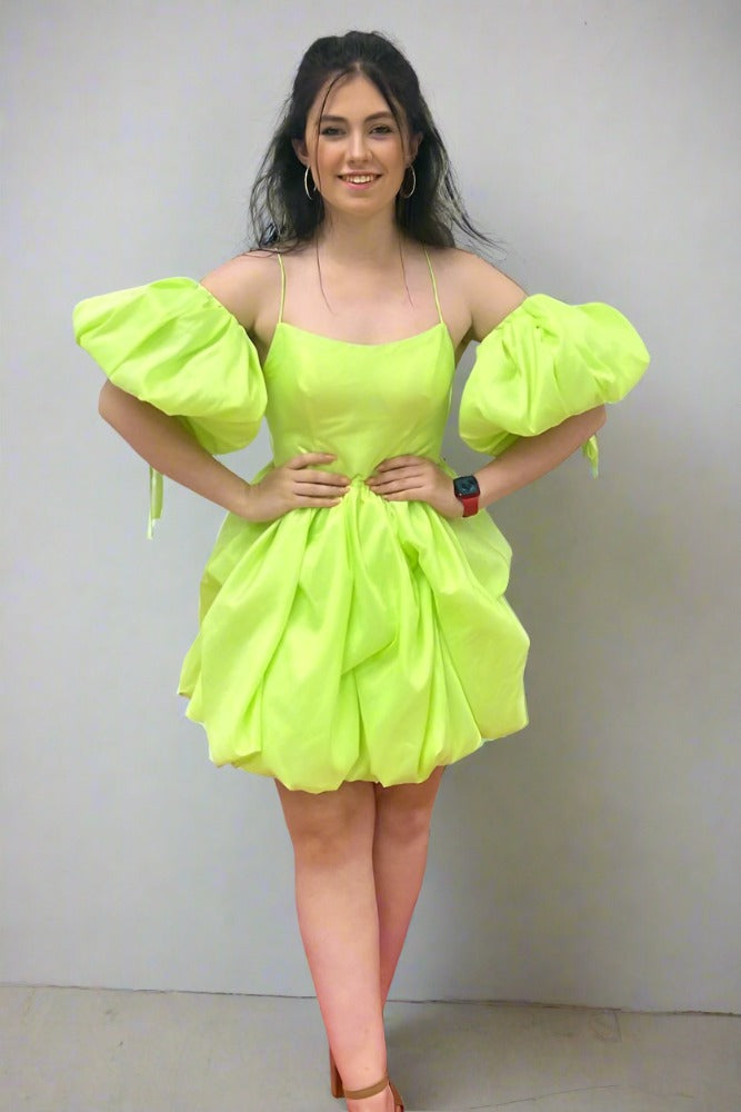 lemon green dress A-line Ruffle Homecoming with Detachable Sleeves eveningweartag Vix Swimwear | Mesh it’s your go Size:15.75