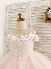 Robe de demoiselle d'honneur en tulle rose à épaules dénudées et à volants, longueur au sol, pour fête de mariage