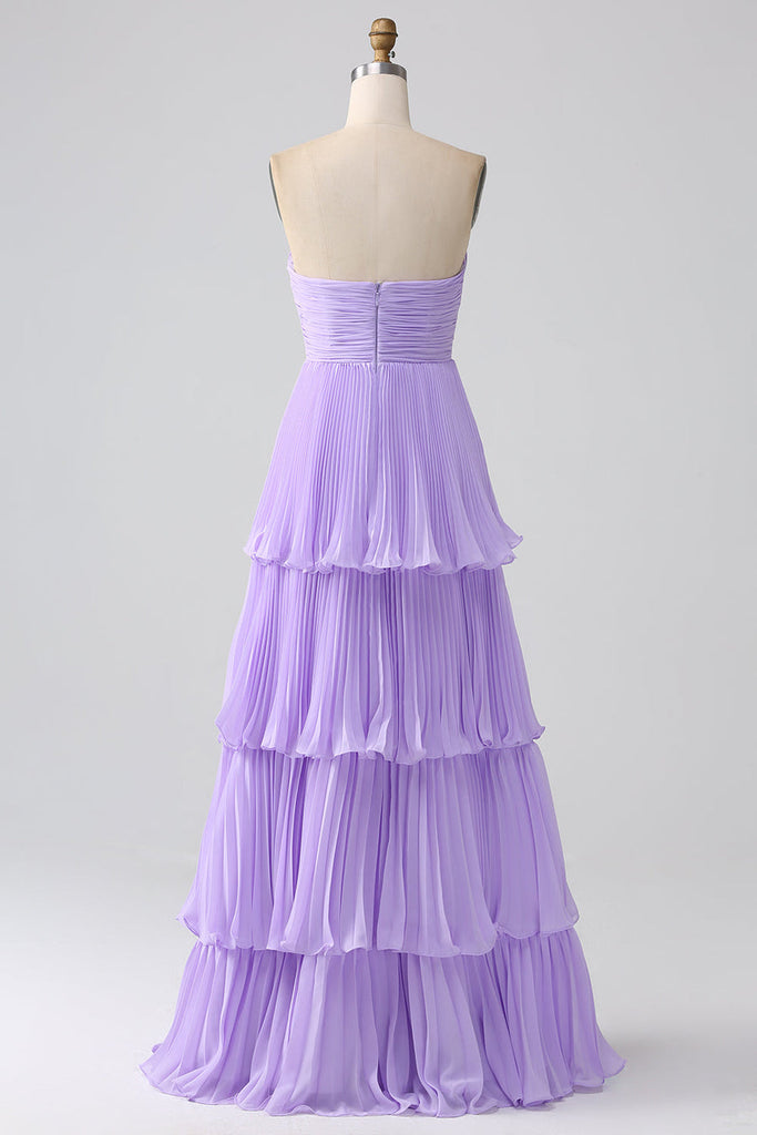 Emerald Green Strapless Ruched Multi-Layer Chiffon Long Formal Prom Party Dress