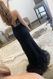 Mermaid Strapless Sweetheart Tulle Long Sweep Formal Party Prom Dress, Slit
