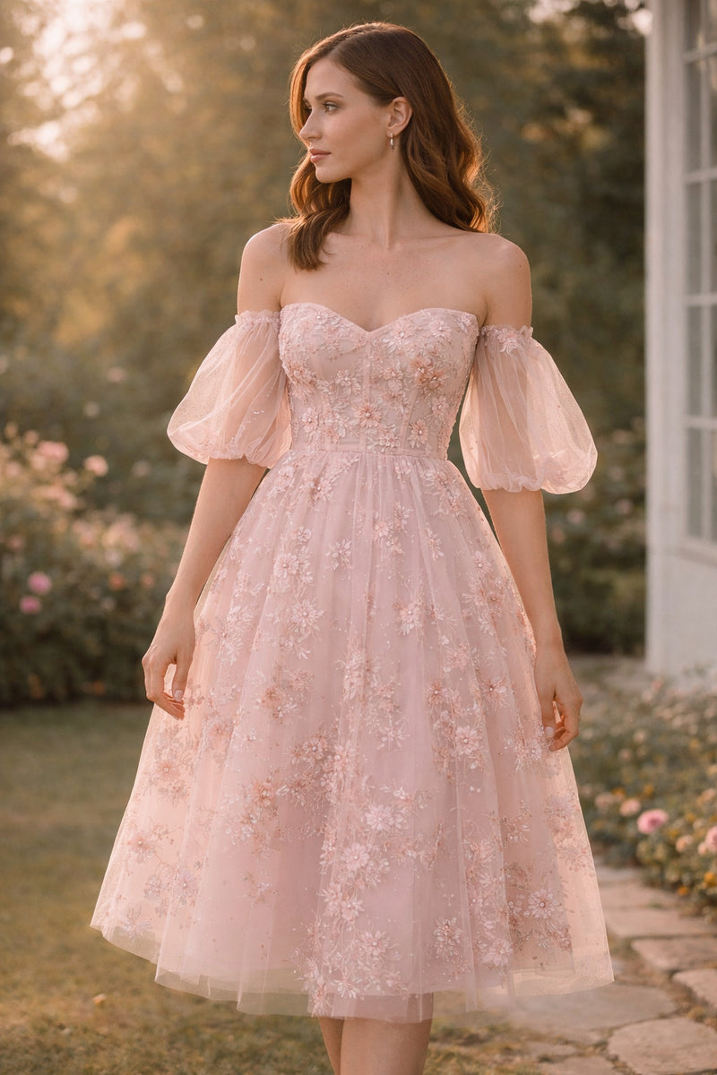 Blush Pink Embroidered Midi Dress