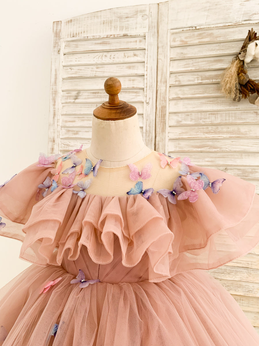 3D Butterflies White Tulle Princess Wedding Dress