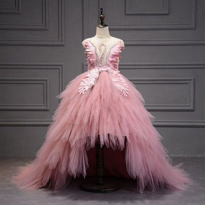 Robe de bal asymétrique en tulle avec cristal de cygne, robe de demoiselle d'honneur pour première communion