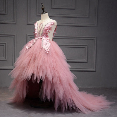 Robe de bal asymétrique en tulle avec cristal de cygne, robe de demoiselle d'honneur pour première communion