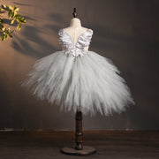 Swan Crystal Asymmetrical Tulle Ball Gown First Holy Communion Flower Girl Dress