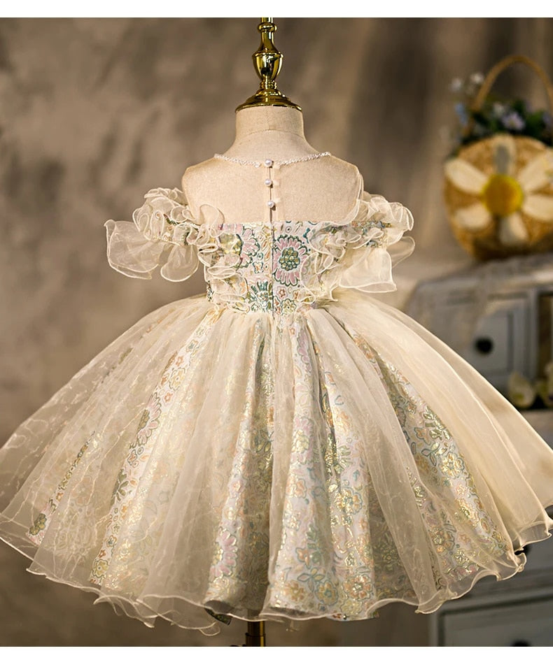 Tutu Princess Ball Gown Lace Tulle Baby 1st Birthday Party Wedding Flower Girl Dress Army Green / 4T Tutu Princess Ball Gown Lace Tulle Baby 1st Birthday Party Wedding Flower Girl Dress Army Green / 4T