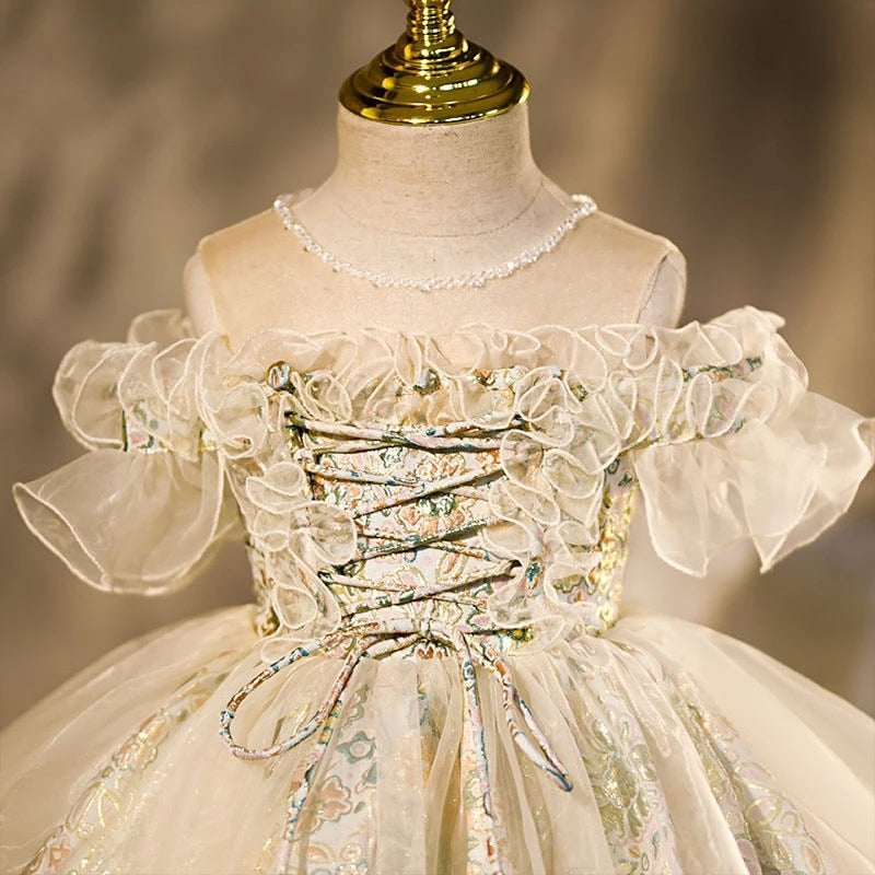 Tutu Princess Ball Gown Lace Tulle Baby 1st Birthday Party Wedding Flower Girl Dress Army Green / 12T