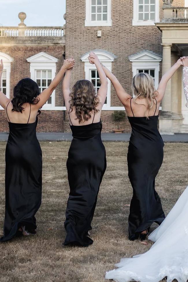 black cowl neck bridesmaid dresses Spaghetti Straps Satin Long Dress Collection:Sport Solids - Strawberry