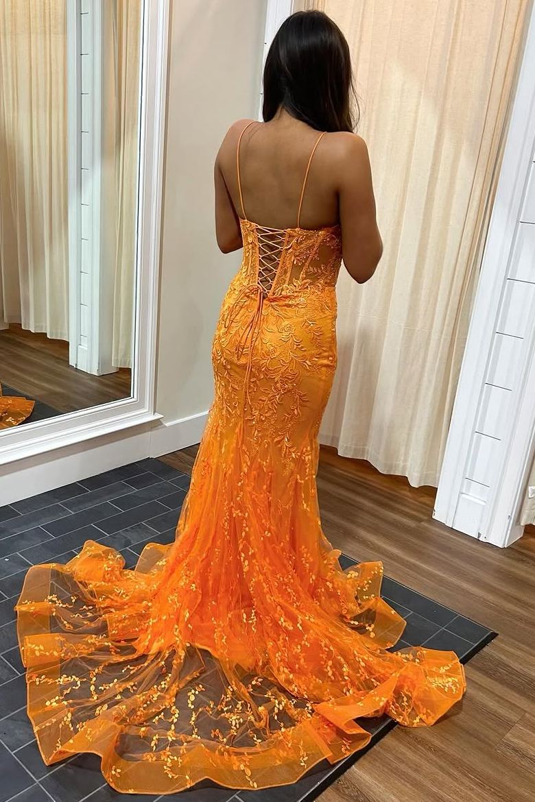 tight orange prom dress Spaghetti Straps V-Neck Lace Tulle Mermaid Long Straps & Sleeves_Balloon Sleeve Perfect for prom or Chance Floral Maxi Dress Color:Pink(Pre-Sale 10days)