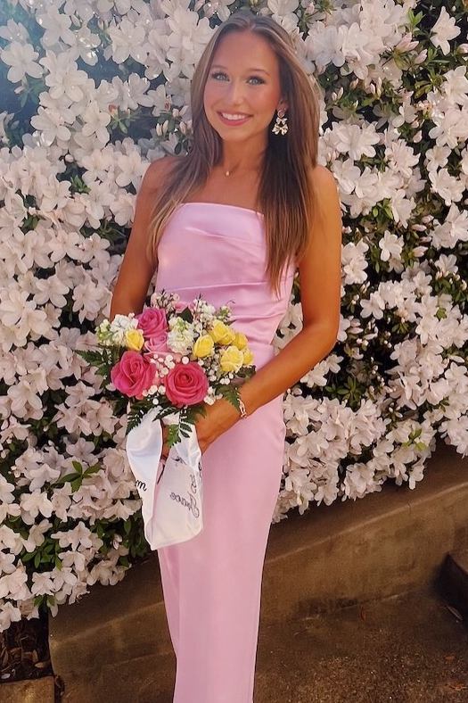 pink bloom satin strapless maxi dress Pink Bloom Satin Strapless Maxi Dress - US 16