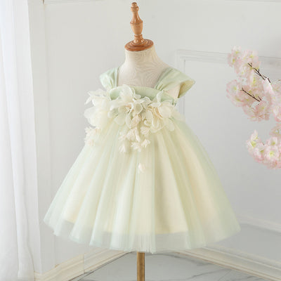 Robe de demoiselle d'honneur à fleurs 3D, manches courtes, jupe en tulle, ceinture, dos carré plissé, pour mariage
