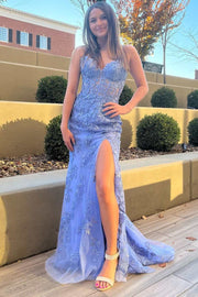Mermaid Strapless Sweetheart Tulle Long Sweep Formal Party Prom Dress, Slit