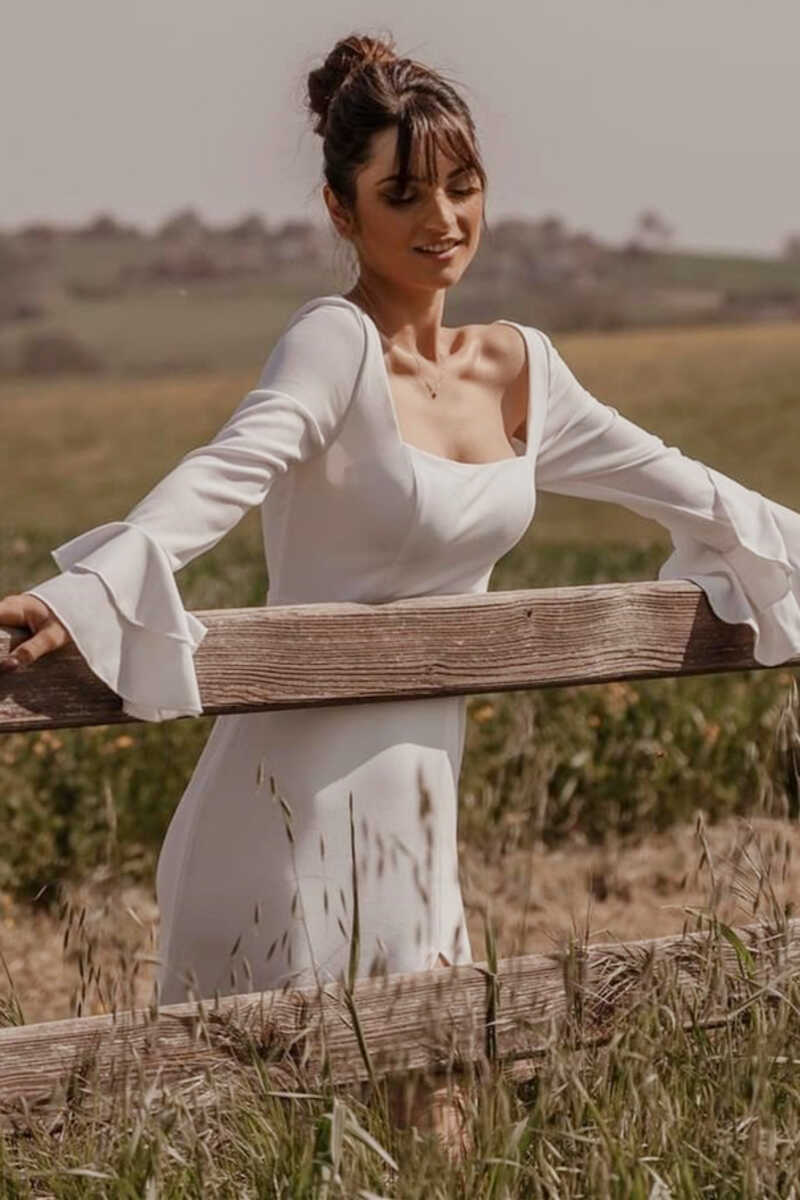 square neck white dress Open Back Long Sleeve Wedding Dress, Slit blue satin prom dress Luxury Satin Colors:Ivory Satin Fabric Color Women's Black Satin Halterneck