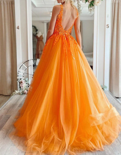 Prinzessin Plunge Ärmelloses Bodenlanges Tüll Ballkleid Abschlussballkleid, Spitzenperlen