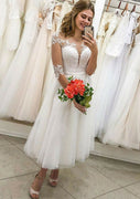 Tea-Length Tea-Length Vestido de novia de tul, Lace Waistband