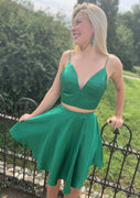 Due pezzi Cocktail Abito A-line V Neck Raso Corto Mini abito da sera