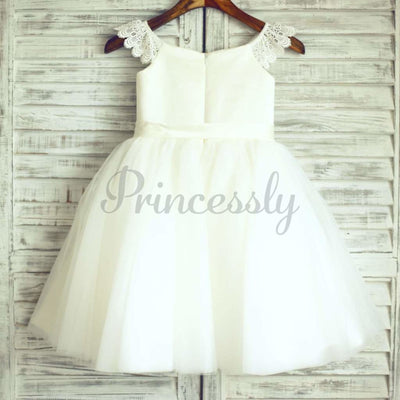 $15 SALE: Ivory Lace Cap Sleeves Tulle Flower Girl Dress