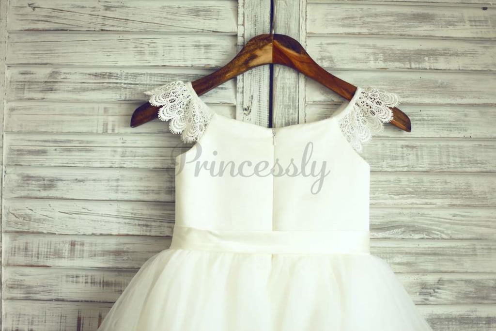 $15 SALE: Ivory Lace Cap Sleeves Tulle Flower Girl Dress