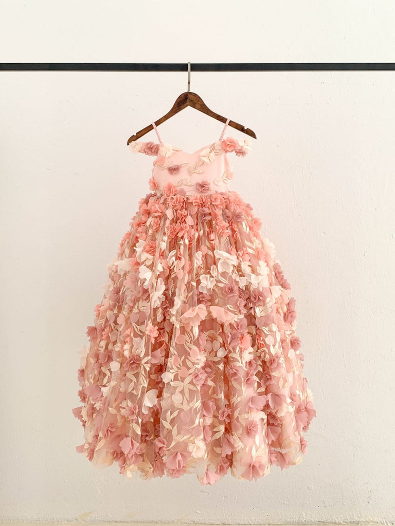 3D Lace Tulle Flower Off Shoulder Wedding Flower Girl Dress
