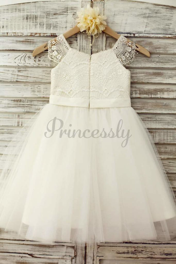 $15 SALE: Lace Cap Sleeves Ivory Tulle TUTU Flower Girl