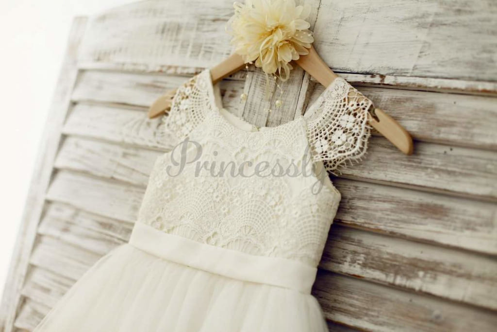 $15 SALE: Lace Cap Sleeves Ivory Tulle TUTU Flower Girl