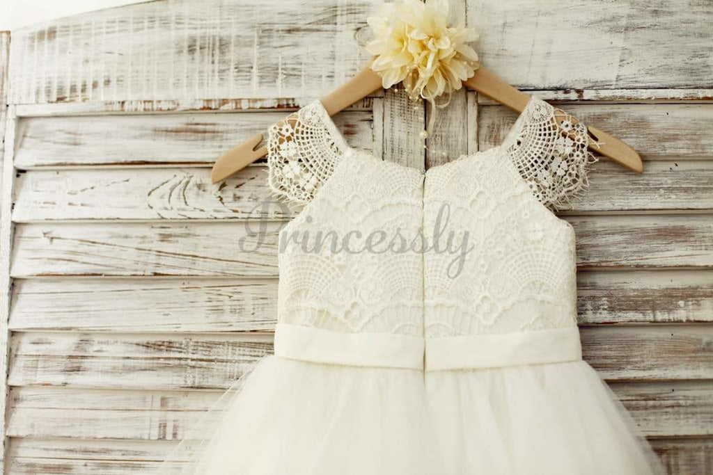$15 SALE: Lace Cap Sleeves Ivory Tulle TUTU Flower Girl