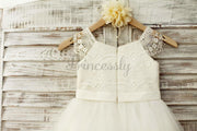 $15 SALE: Lace Cap Sleeves Ivory Tulle TUTU Flower Girl