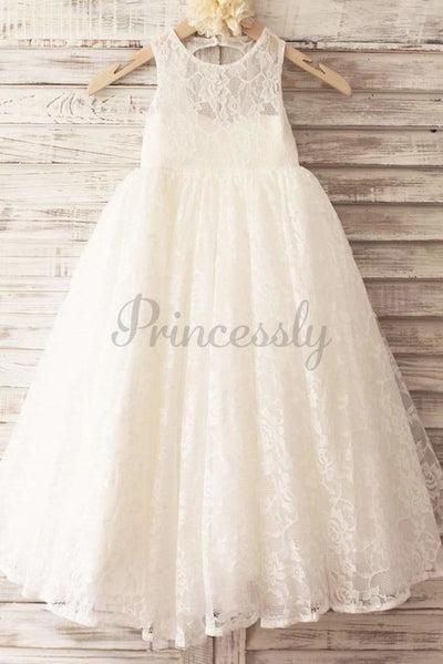 $15 SALE: Princess Ivory Lace Keyhole Back Floor Length 