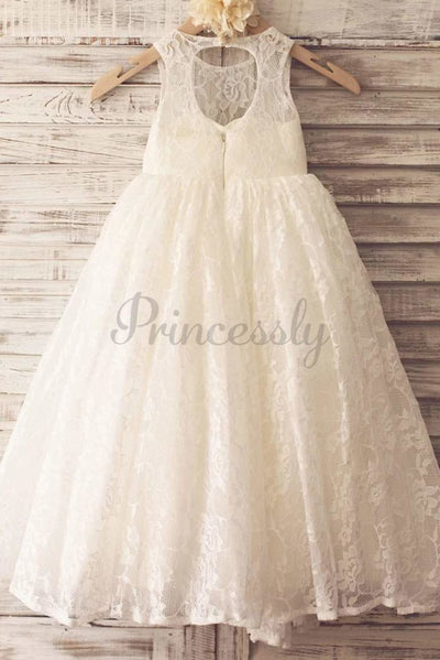 $15 SALE: Princess Ivory Lace Keyhole Back Floor Length