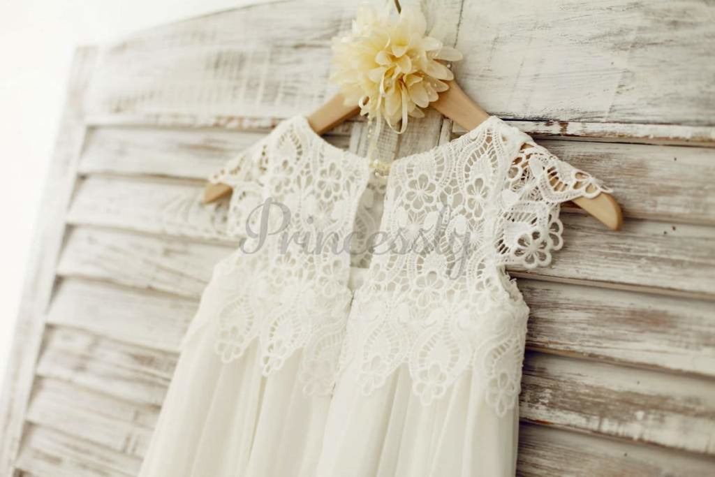 $15 SALE: Boho Beach Lace Cap Sleeves Ivory Chiffon Flower