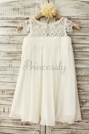 $15 SALE: Boho Beach Lace Cap Sleeves Ivory Chiffon Flower 