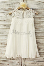 $15 SALE: Boho Beach Lace Cap Sleeves Ivory Chiffon Flower