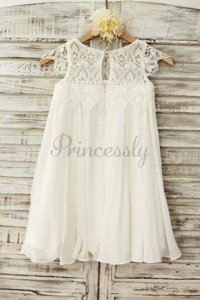 $15 SALE: Boho Beach Lace Cap Sleeves Ivory Chiffon Flower 