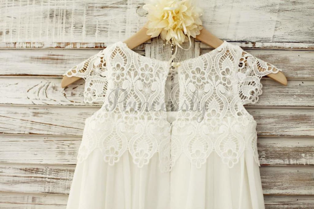 $15 SALE: Boho Beach Lace Cap Sleeves Ivory Chiffon Flower